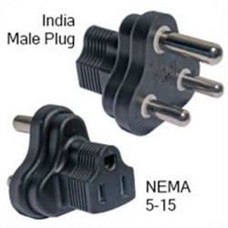 India IS 1293 (BS 546) Male Plug to NEMA 5-15 Female Connector