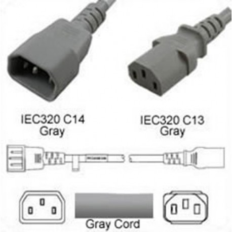 Gray Power Cord C14 Male to C13 Female 1.4 Meters 10 Amp 250