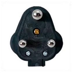 India BS546 15 Amp 250 Volt Black Down Angle Entry Male Plug