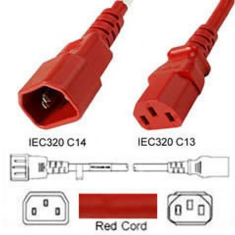 Red Power Cord C14 Male to C13 Female 2.5 Meter 10 Amp 250 Volt
