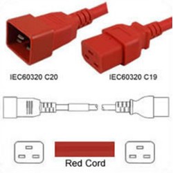 Red Power Cord C20 Male to C19 Female 0.5m ~1.5' 16 Amp 250