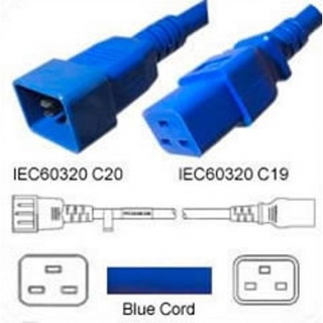 Blue Power Cord C20 Male to C19 Female 2.0m ~6.5' 16 Amp 250