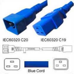 Blue Power Cord C20 Male to C19 Female 2.5m ~8' 16 Amp 250 Volt
