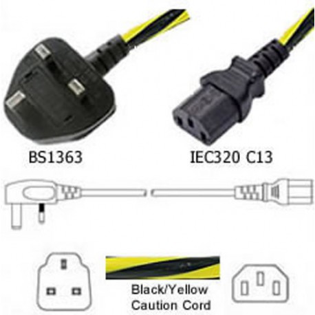 Caution Power Cord U.K. BS 1363 Down Male to C13 Female 2.0