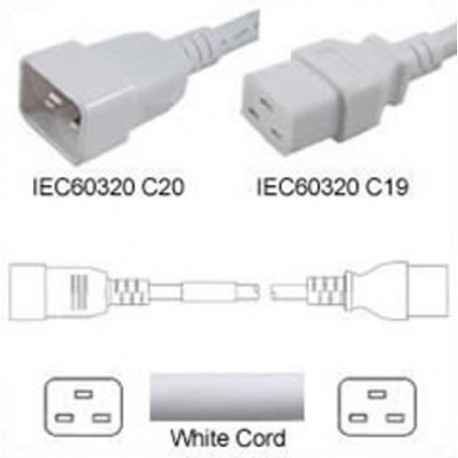 White Power Cord C20 Male to C19 Female 0.9 Meter 16 Amp 250