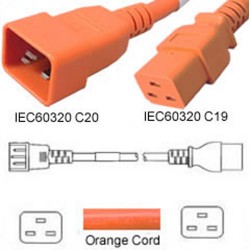 Orange Power Cord C20 Male to C19 Female 1.5 Meters 20 Amp 250