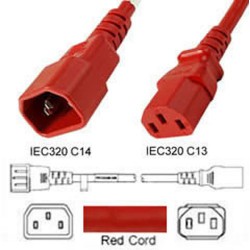 Red Power Cord C14 Male to C13 Female 0.6 Meter 10 Amp 250 Volt