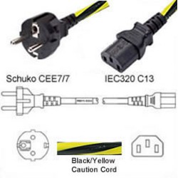 Caution Power Cord Schuko CEE 7/7 Male to C13 Female 2.0 Meters