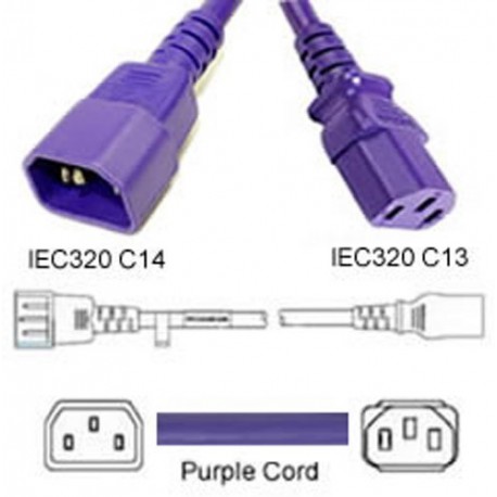 Purple Power Cord C14 Male to C13 Female 0.3 Meter 10 Amp 250