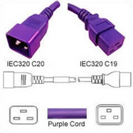 Purple Power Cord C20 Male to C19 Female 0.6 Meter 20 Amp 250