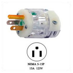 Hubbell HBL8215CT NEMA 5-15 Hospital Grade Male Plug - Clear