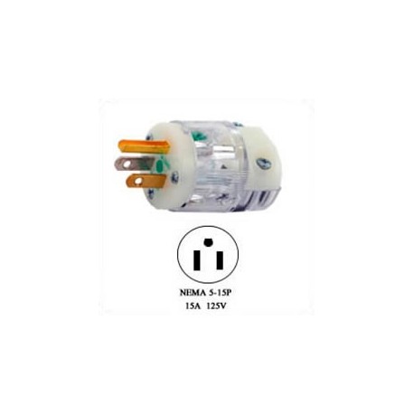 Hubbell HBL8215CT NEMA 5-15 Hospital Grade Male Plug - Clear