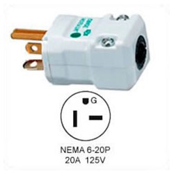 Hubbell HBL8464V NEMA 6-20 Hospital Grade Male Plug - Valise