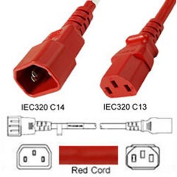 Red Power Cord C14 Male to C13 Female 2.0 Meter 10 Amp 250 Volt