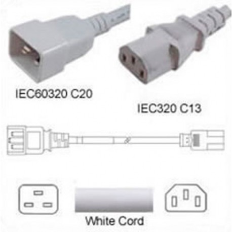 White Power Cord C20 Male to C13 Female 0.9 Meter 15 Amp 250
