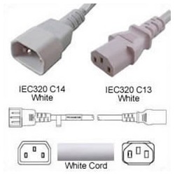 White Power Cord C14 Male to C13 Female 1.0 Meter 10 Amp 250