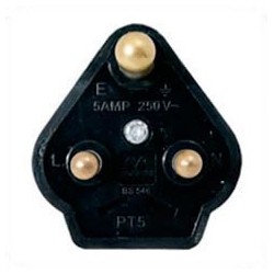 India BS546 5 Amp 250 Volt Black Down Angle Entry Male Plug