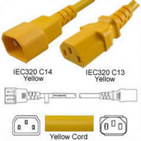 Yellow Power Cord C14 Male to C13 Female 3.0 Meters 10 Amp 250