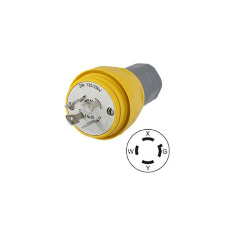 Hubbell HBL26W74H NEMA L14-20 Yellow Male Plug - Watertight