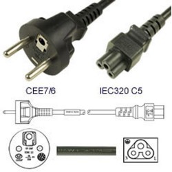 France CEE 7/6 Male to C5 Female 2.0 Meters 2.5 Amp 250 Volt