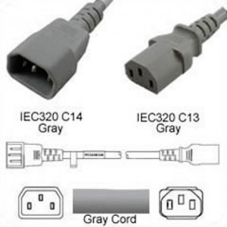 Gray Power Cord C14 Male to C13 Female 0.3 Meters 10 Amp 250