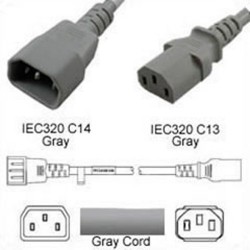 Gray Power Cord C14 Male to C13 Female 1.1 Meters 10 Amp 250