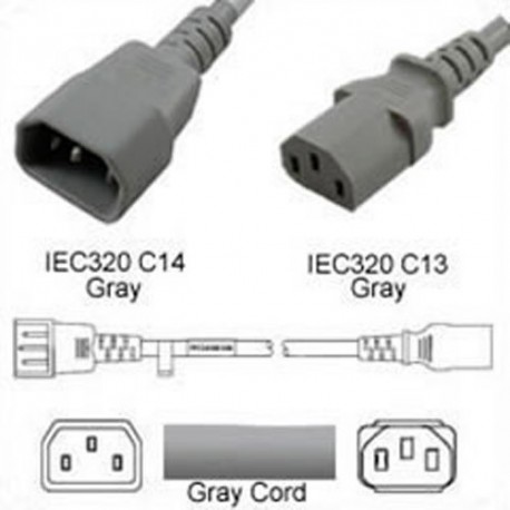 Gray Power Cord C14 Male to C13 Female 5.0 Meters 10 Amp 250