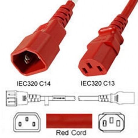 Red Power Cord C14 Male to C13 Female 1.5 Meters 10 Amp 250