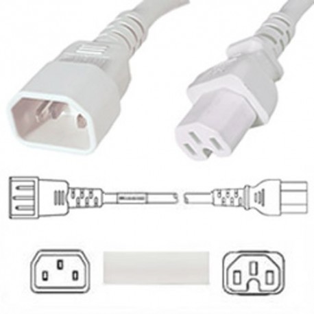 White Power Cord C14 Male to C15 Female 1.0 Meter 10 Amp 250