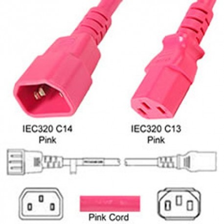 Pink Power Cord C14 Male to C13 Female 1.5 Meters 10 Amp 250
