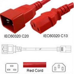 Red Power Cord C20 Male to C13 Female 2.5 Meters 10 Amp 250