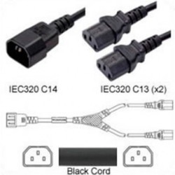 Splitter Cord Schuko/x2 C13 Black 1.0 m, 10a/250v H05VV-F3G1.0 18cm legs