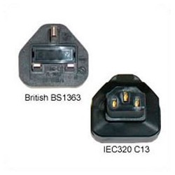 U.K. BS 1363 Male Plug to C13 Female Connector 10 Amp 250 Volt