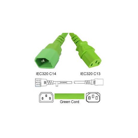 Green Power Cord C14 Male to C13 Female 1.8 Meters 10 Amp 250
