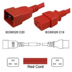 Red Power Cord C20 Male to C19 Female 1.8 Meters 16 Amp 250
