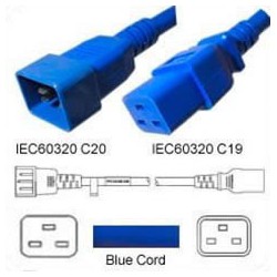 Blue Power Cord C20 Male to C19 Female 2.0 Meters 16 Amp 250