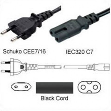 Euro CEE 7/16 Male to C7 Female 1.8 Meters 2.5 Amp 250 Volt