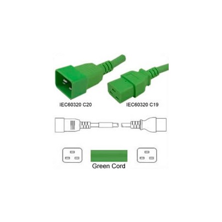 Green Power Cord C20 Male to C19 Female 1.8 Meters 16 Amp 250