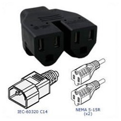 Plug Adapter IEC 60320 C14 Plug to 2 x NEMA 5-15 Connector