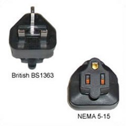 U.K. BS 1363 Male Plug to North America NEMA 5-15 Female